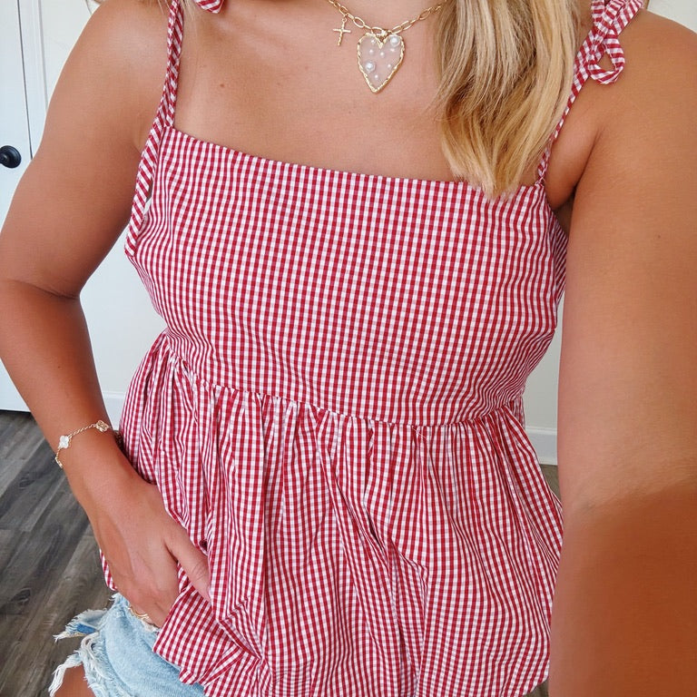 Crimson Gingham Top