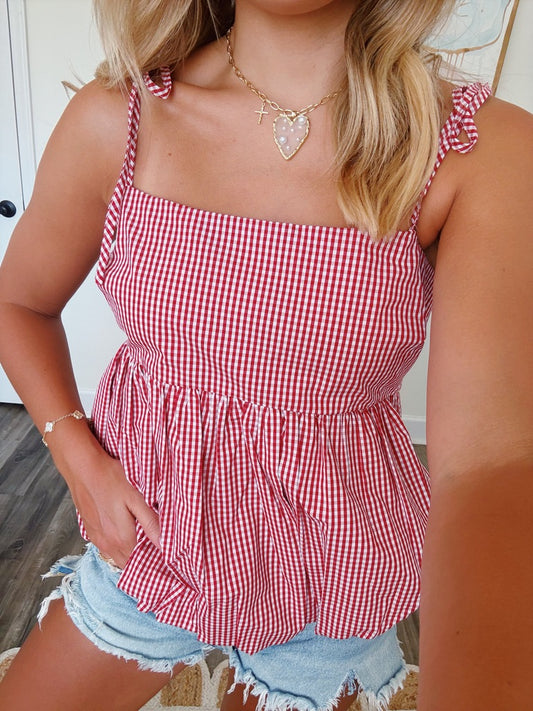 Crimson Gingham Top