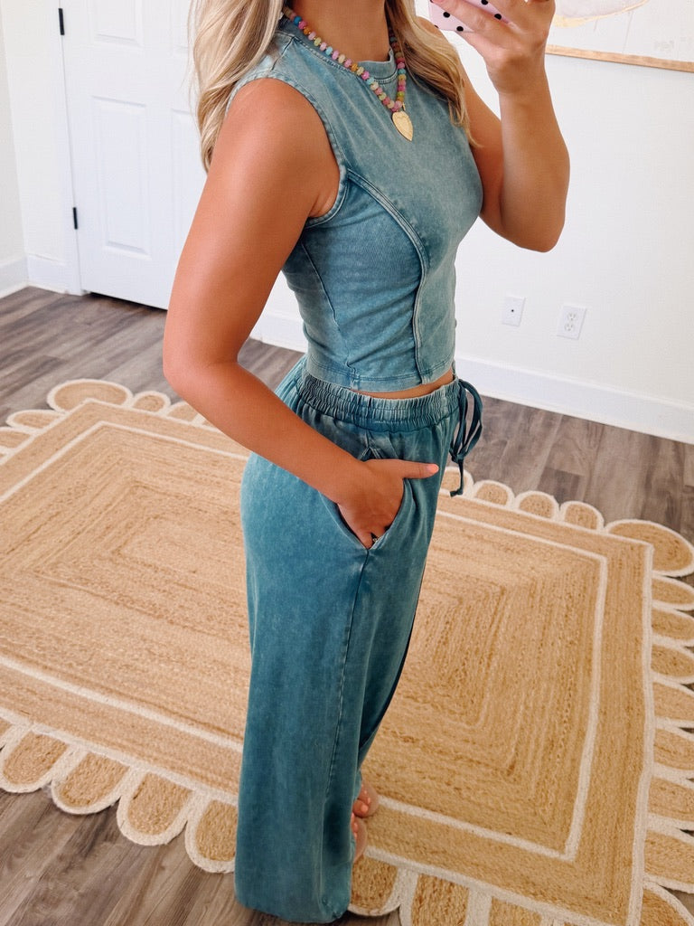 Kylie Mineral Washed Set in Teal