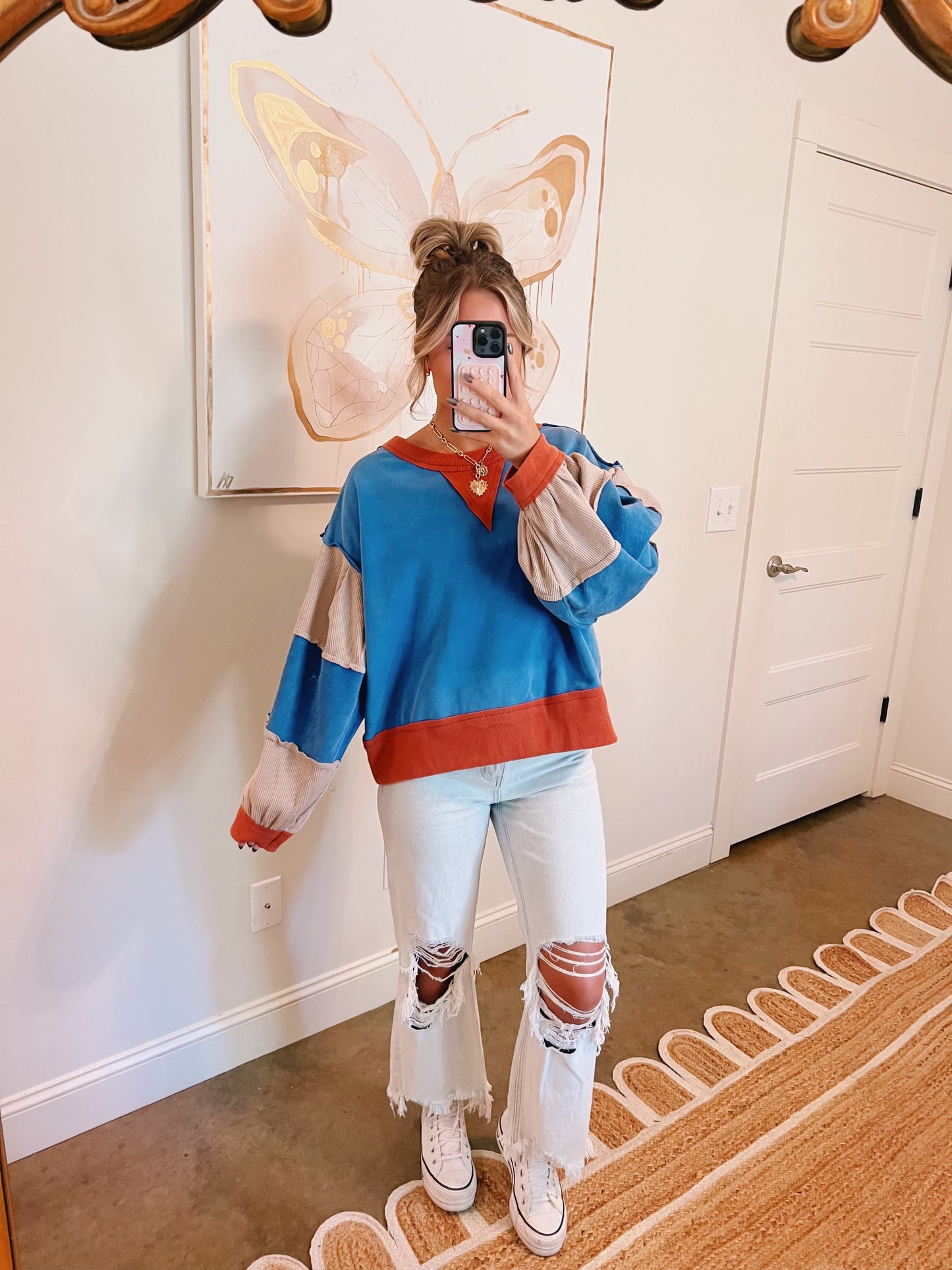 Blue Colorblock Pullover