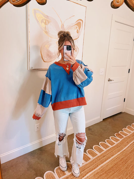 Blue Colorblock Pullover