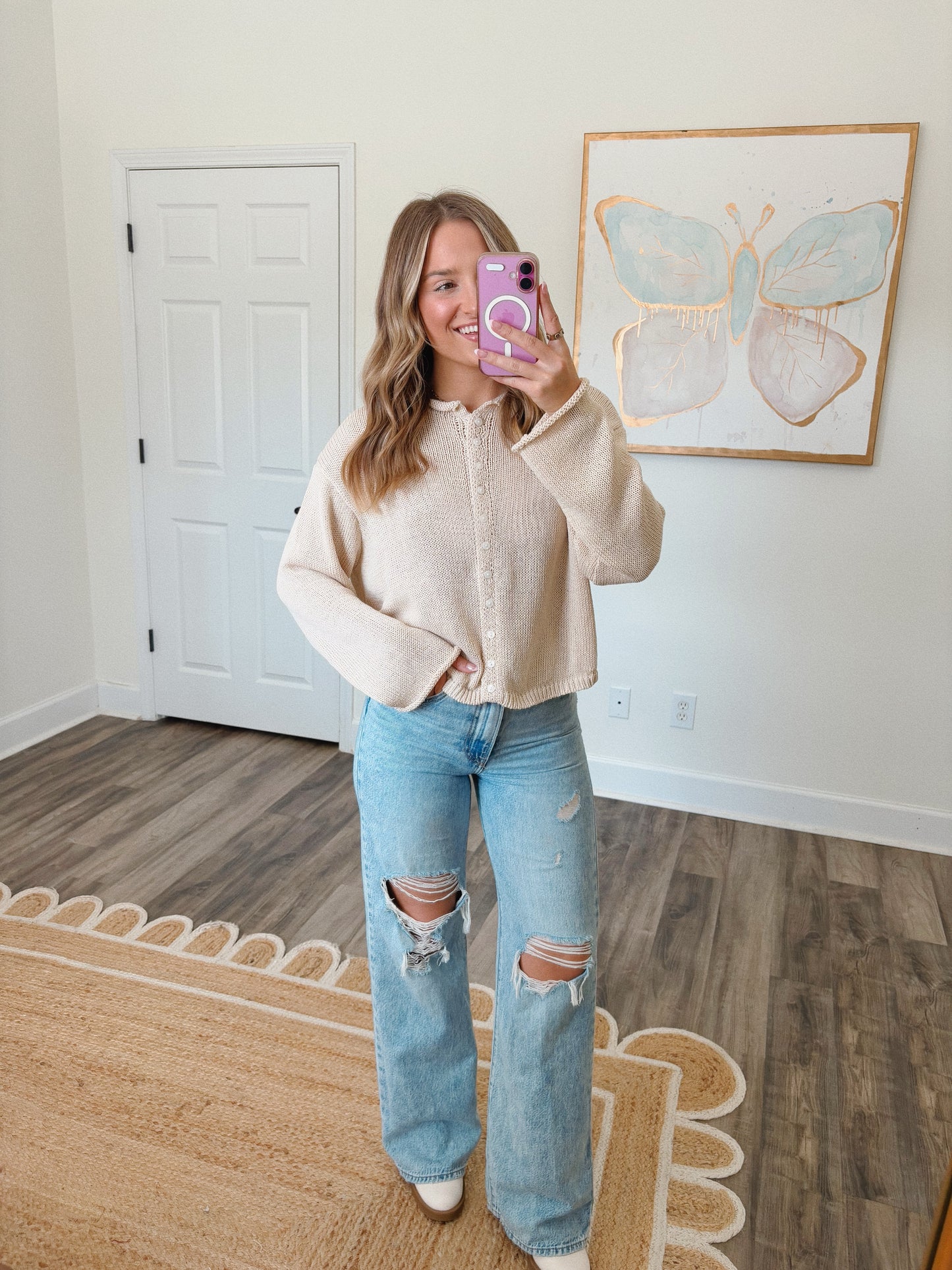 Relaxed Cream Cardigan Top