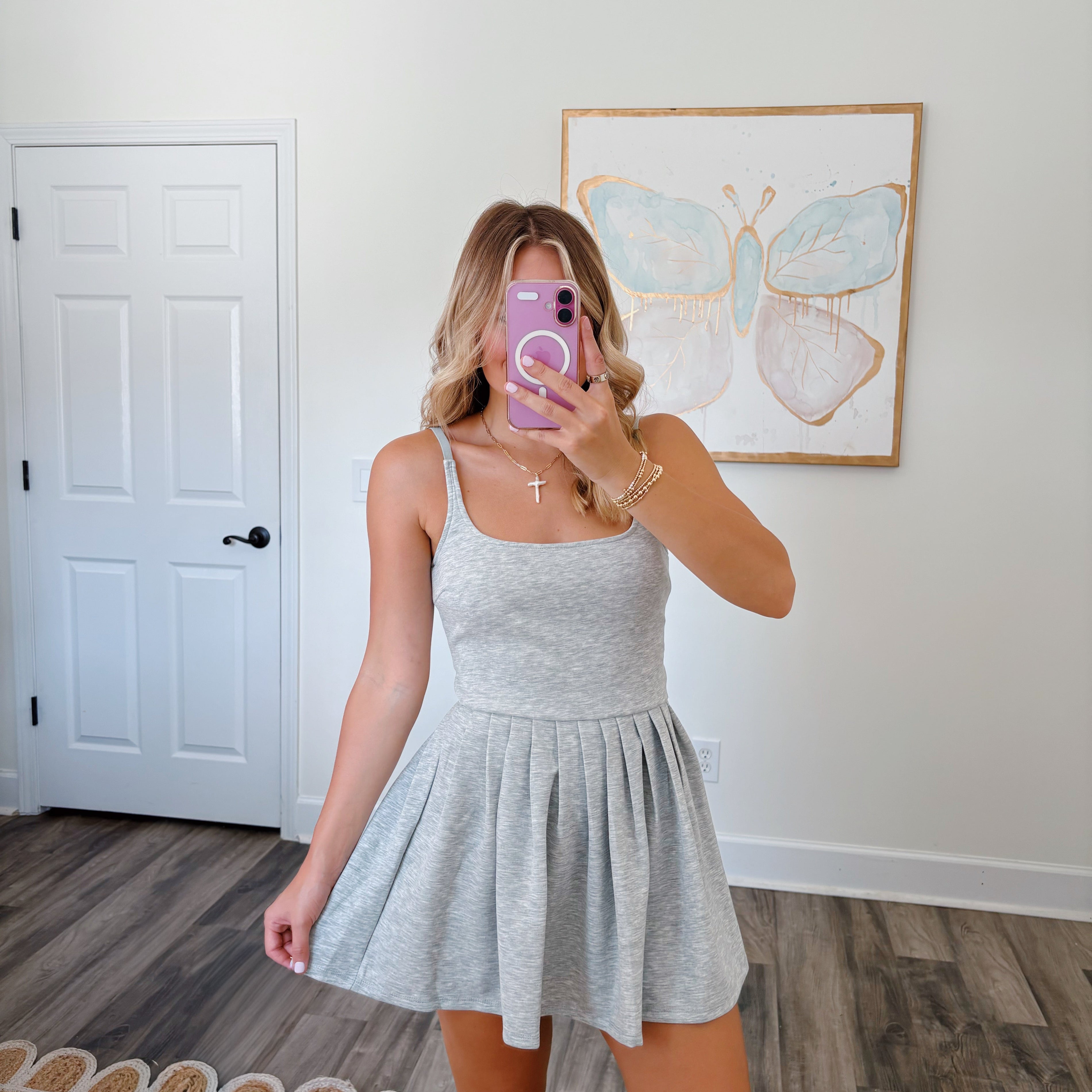 Soft Scuba Pleated Romper Dress