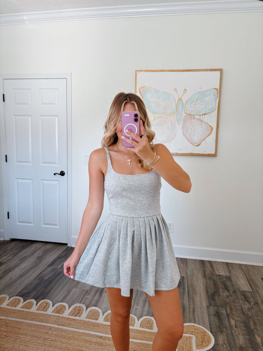 Soft Scuba Pleated Romper Dress