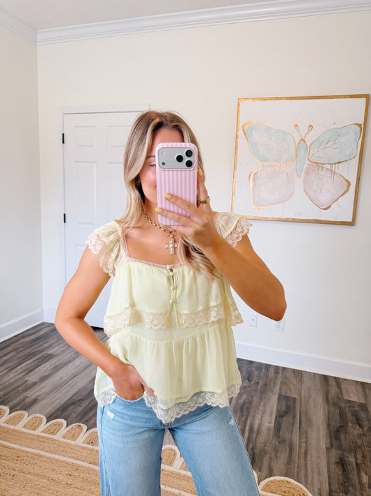 Pastel Lime Ruffled Blouse