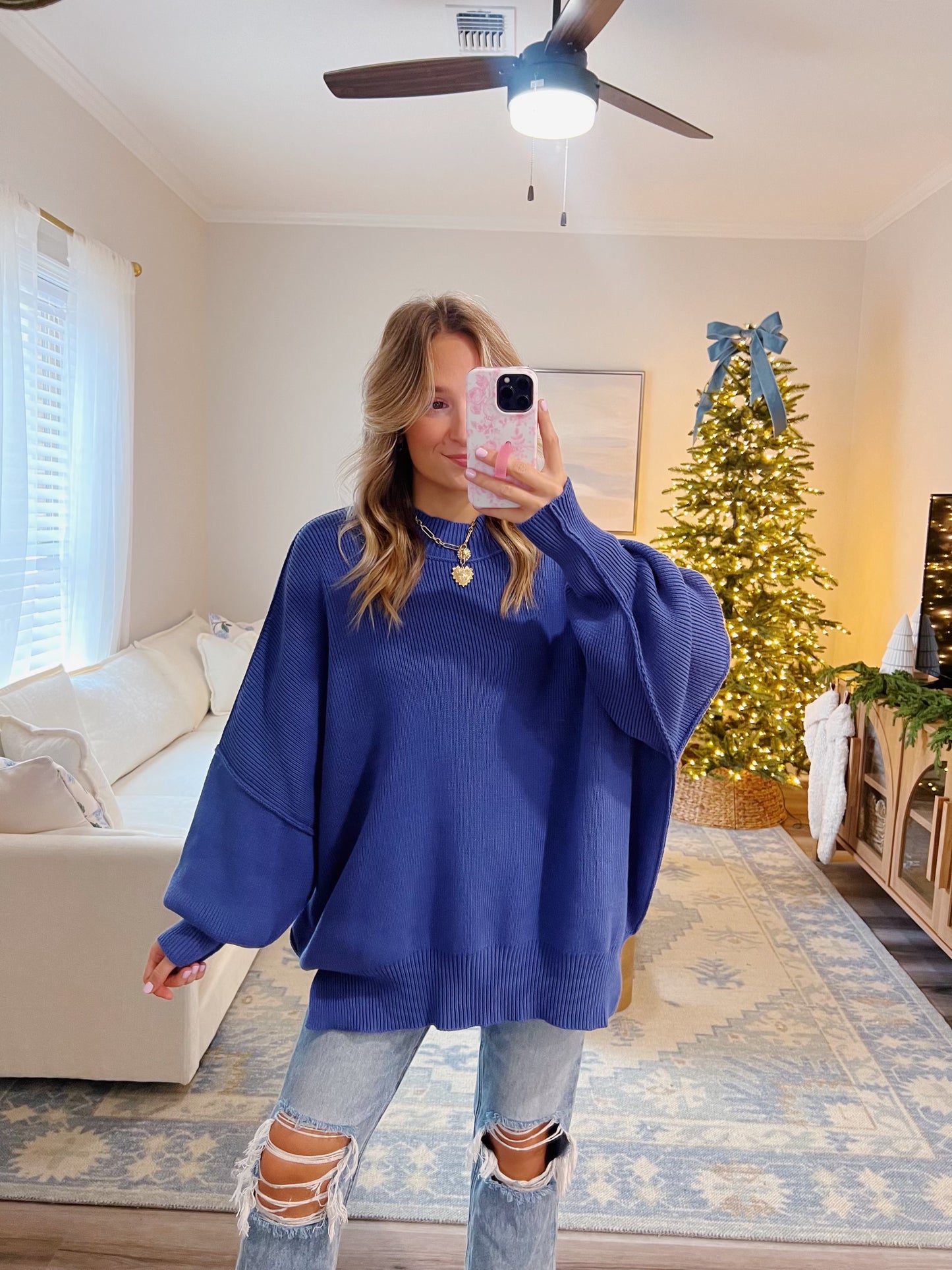 Side Slit Oversized Sweater in Marlin