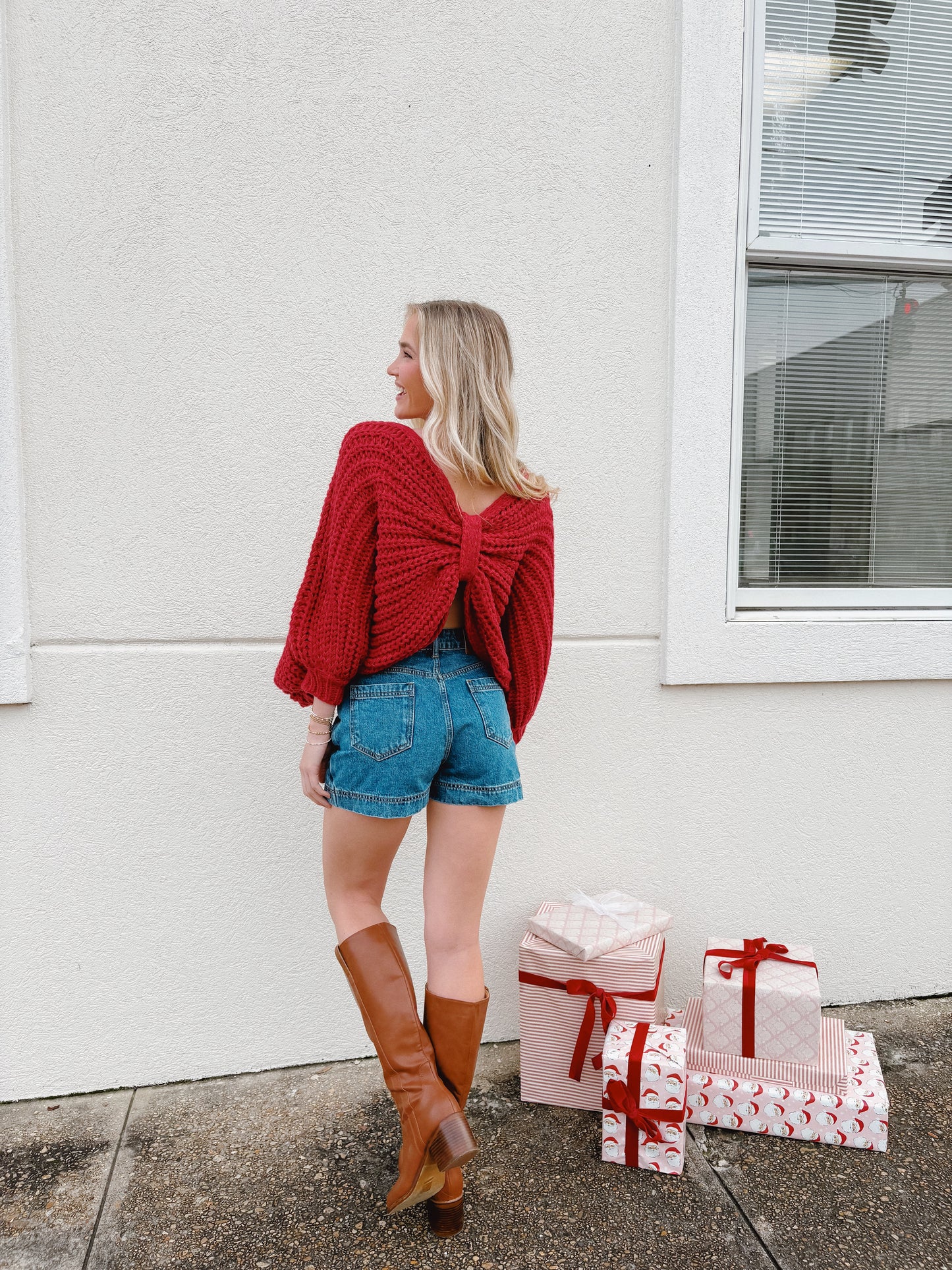Chunky Knit Reversible Sweater Red