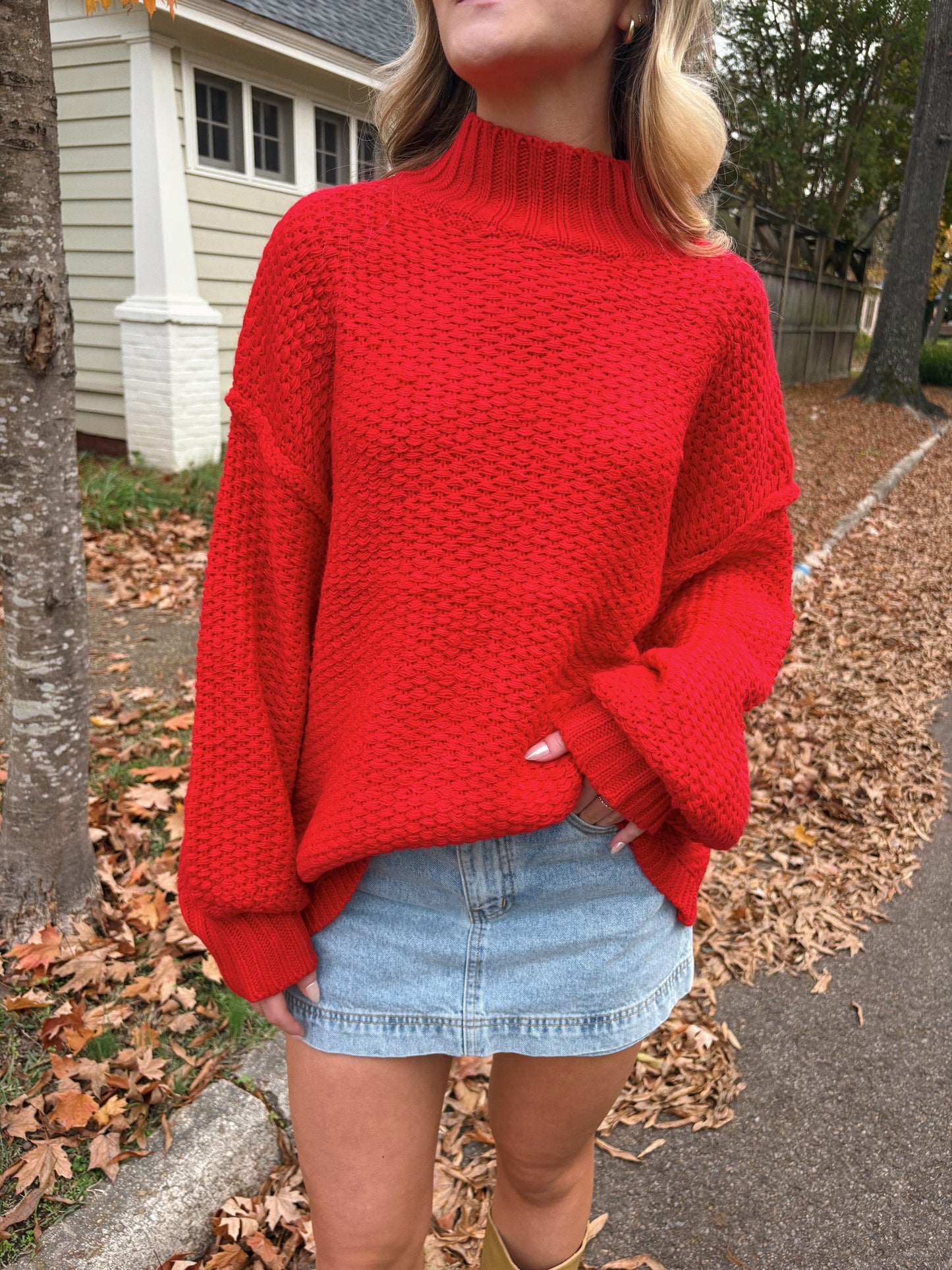 Red Mock Neck Sweater