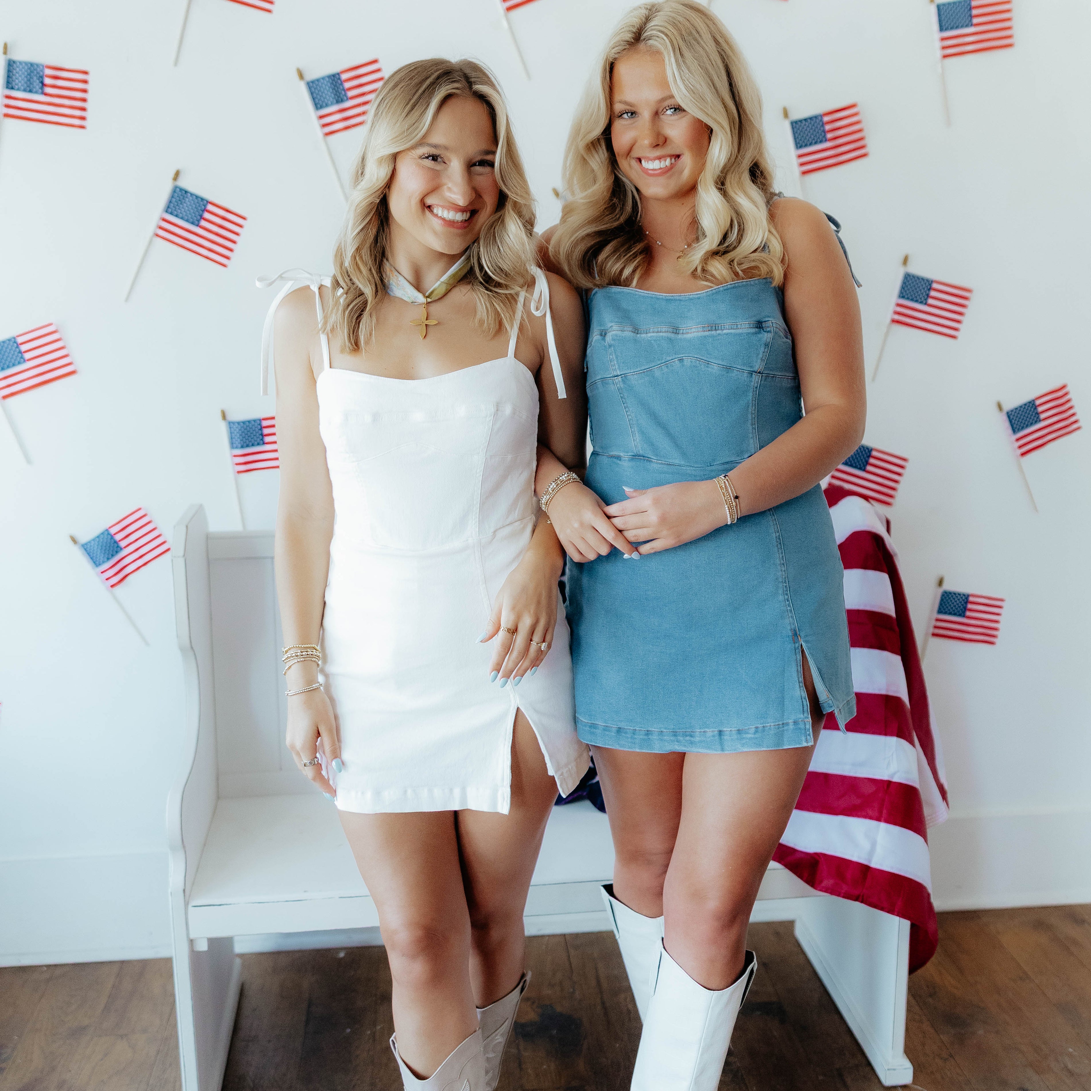 Backroads Denim Romper Dress in White