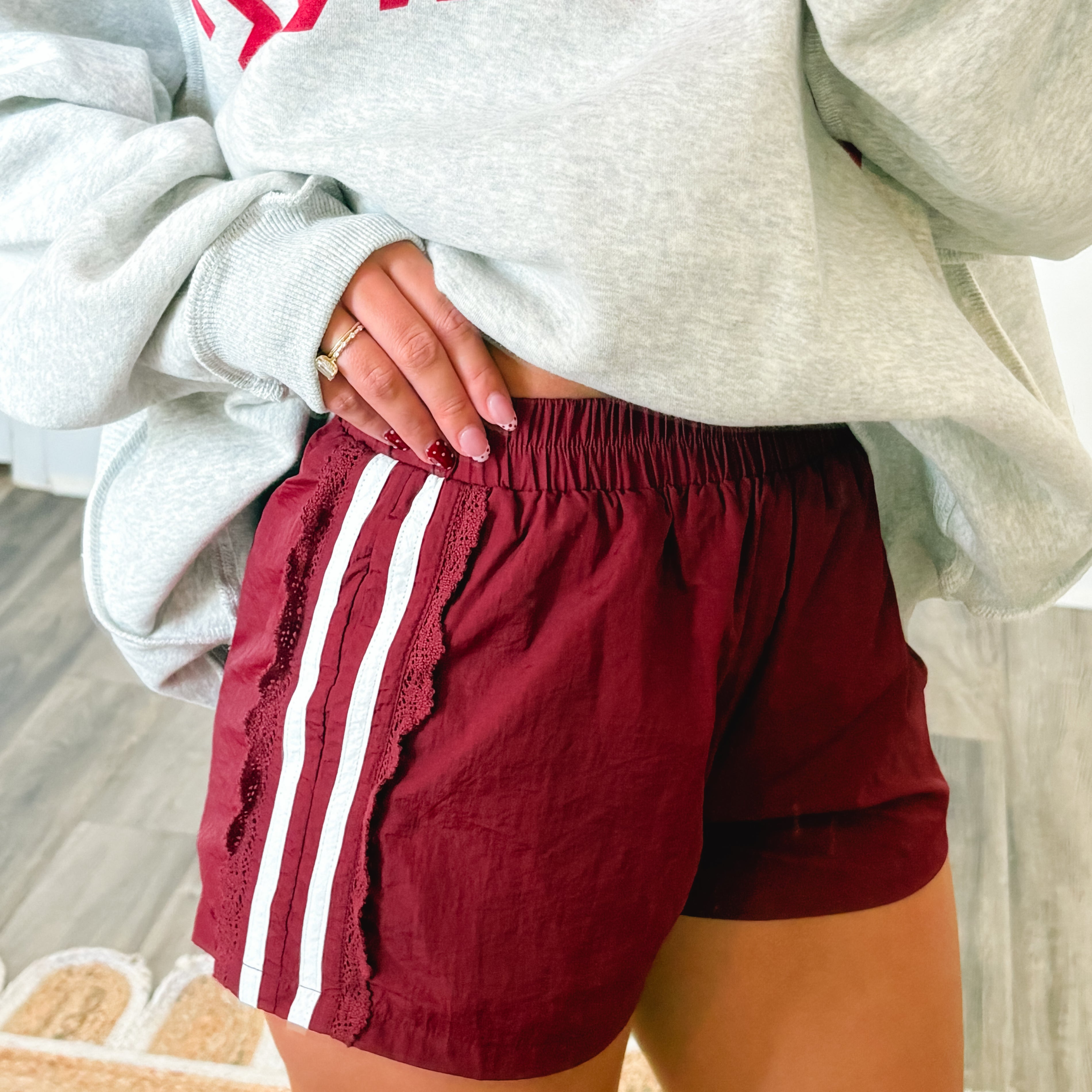 Crimson Lace Trim Shorts