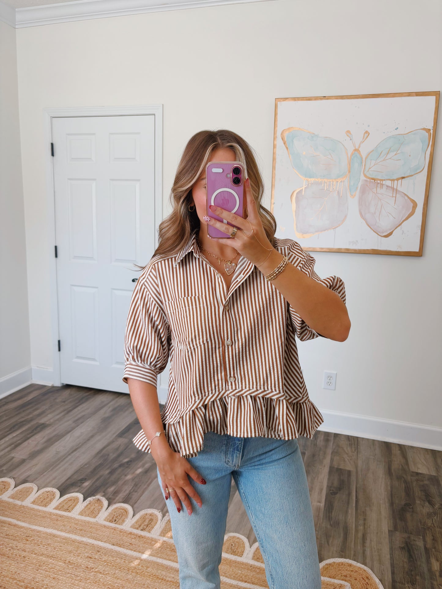 Chestnut Striped Peplum Top