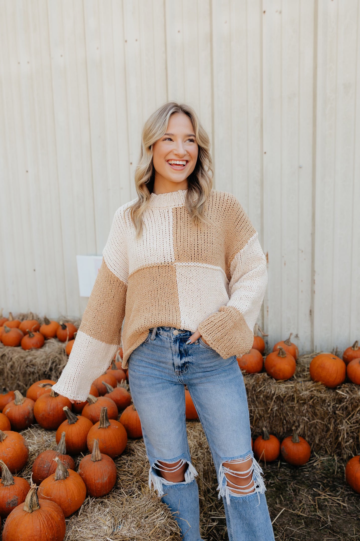 Neutral Checkered Soft Sweater