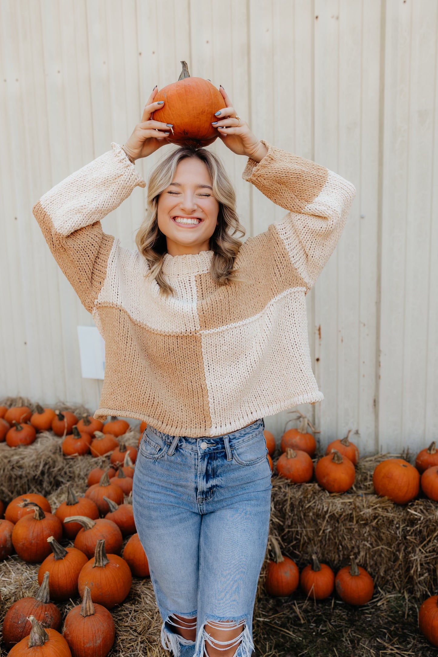 Neutral Checkered Soft Sweater