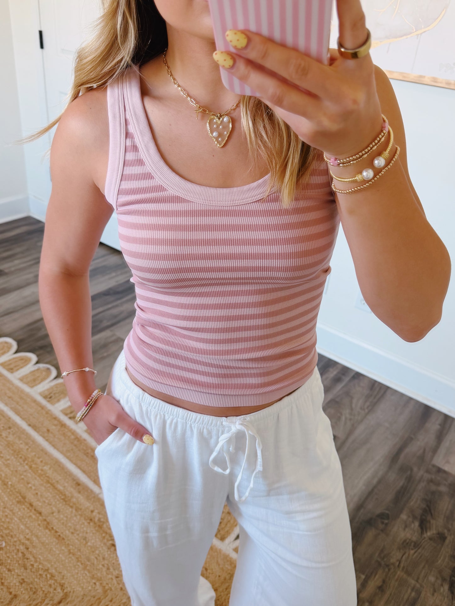 Long Striped Tank Pearl Blush