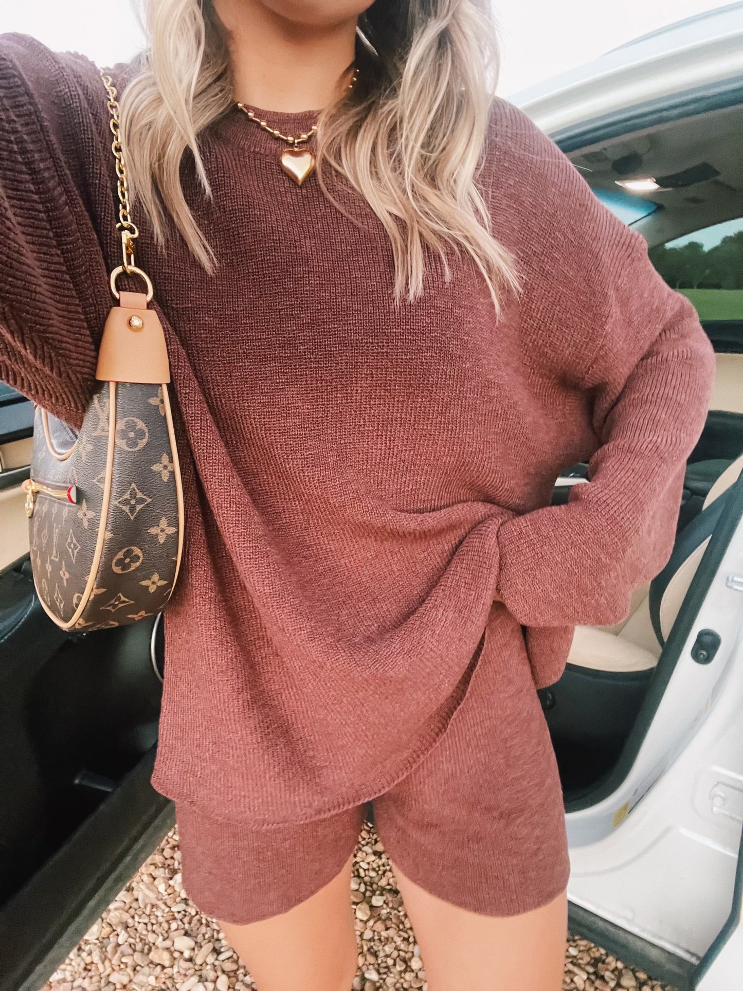 Brown Sweater Short Set